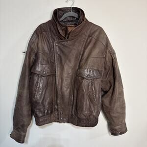 Wilsons Adventure Bound Leather Bomber Jacket Mens XL‎ Brown